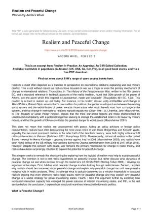 Realism and Peaceful Change Written by Anders Wivel