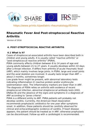 Rheumatic Fever and Post-Streptococcal Reactive Arthritis Version of 2016
