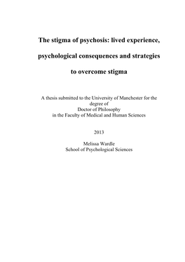 The Stigma of Psychosis: Lived Experience, Psychological Consequences and Strategies