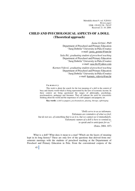 CHILD and PSYCHOLOGICAL ASPECTS of a DOLL (Theoretical Approach)