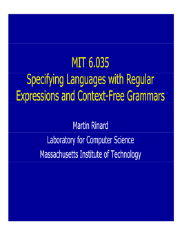 6.035 Lecture 2, Specifying Languages with Regular Expressions and Context-Free Grammars