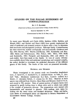 Studies on the Foliar Epidermis of Commelinaceae