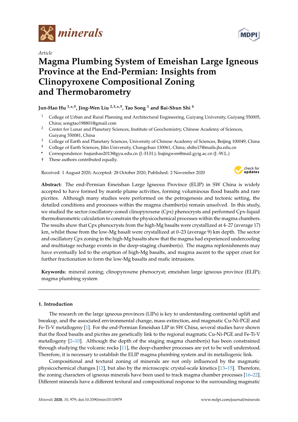 Magma Plumbing System of Emeishan Large Igneous Province at the End-Permian: Insights from Clinopyroxene Compositional Zoning and Thermobarometry