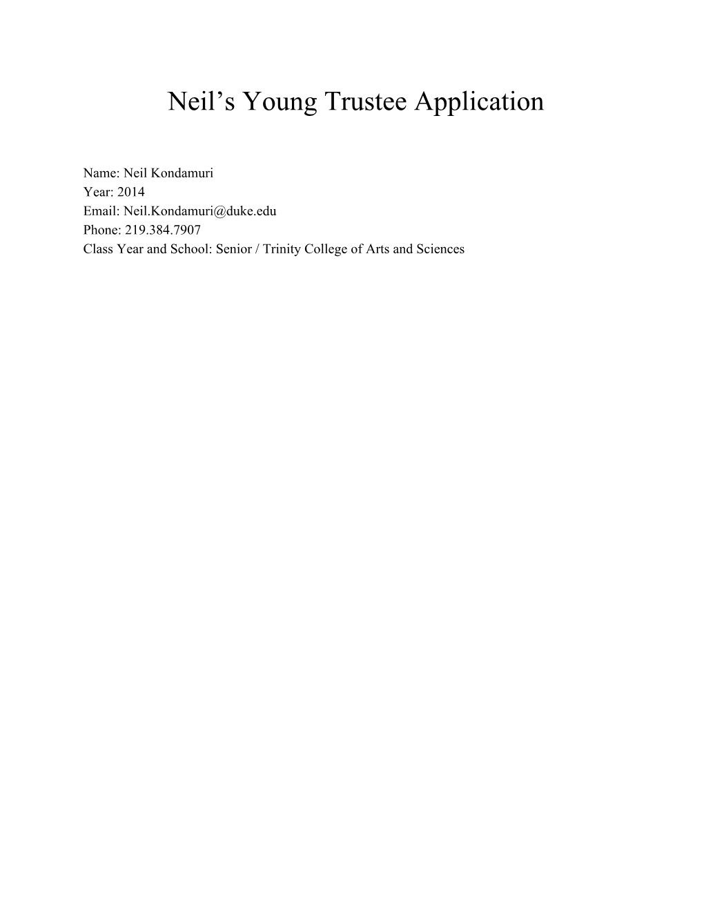 Neil's Young Trustee Application