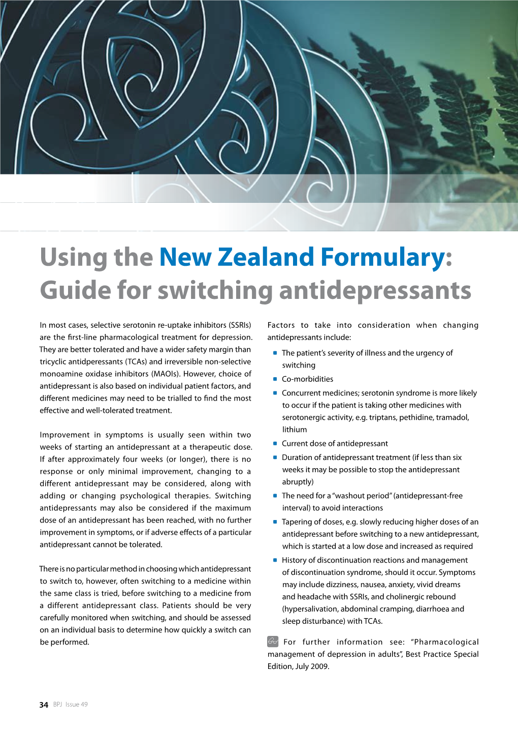 Using the New Zealand Formulary: Guide for Switching Antidepressants