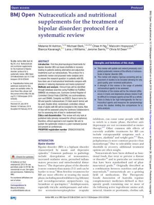 Nutraceuticals and Nutritional Supplements for the Treatment of Bipolar Disorder: Protocol for a Systematic Review