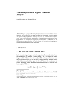 Fourier Operators in Applied Harmonic Analysis