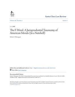 The F-Word: a Jurisprudential Taxonomy of American Morals (In a Nutshell), 40 Santa Clara L