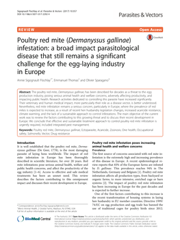 Poultry Red Mite (Dermanyssus Gallinae) Infestation: a Broad Impact Parasitological Disease That Still Remains a Significant