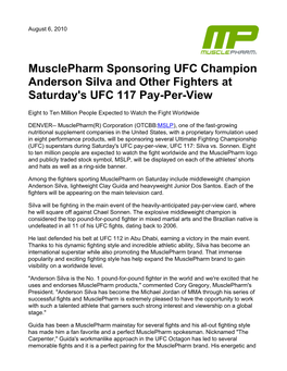Musclepharm Sponsoring UFC Champion Anderson Silva and Other Fighters at Saturday's UFC 117 Pay-Per-View