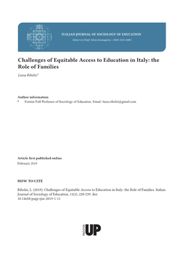 Challenges of Equitable Access to Education in Italy: the Role of Families Luisa Ribolzi*