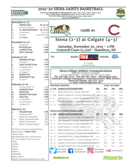 Siena (2-3) at Colgate (4-3)
