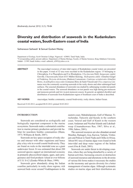 Diversity and Distribution of Seaweeds in the Kudankulam Coastal Waters, South-Eastern Coast of India