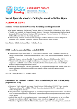 Novak Djokovic Wins Men's Singles Event in Italian Open NATIONAL
