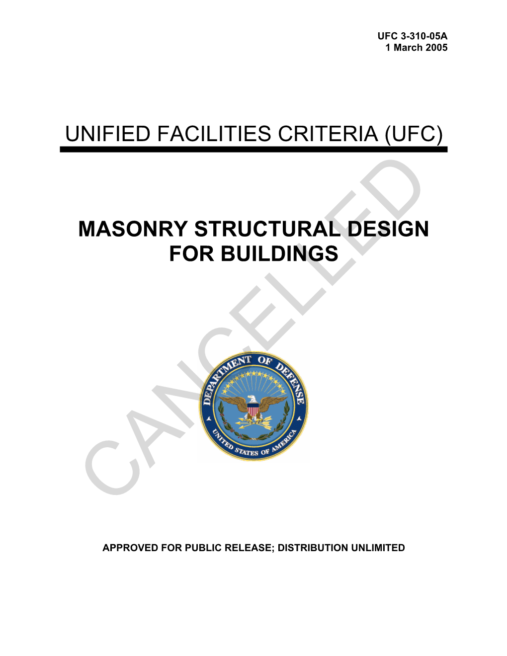 UFC 3-310-05A Masonry Structural Design for Buildings