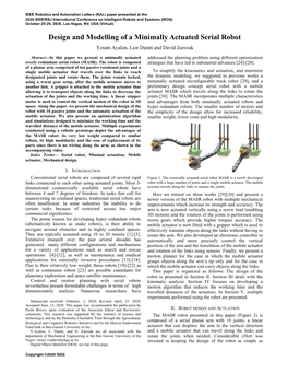 Design and Modelling of a Minimally Actuated Serial Robot Yotam Ayalon, Lior Damti and David Zarrouk