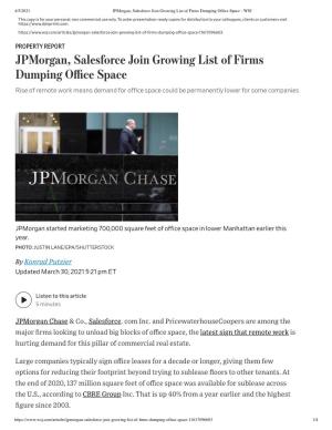 Jpmorgan, Salesforce Join Growing List of Firms Dumping Office Space