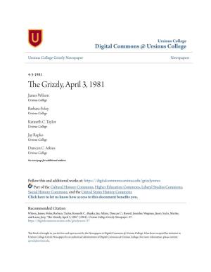 The Grizzly, April 3, 1981 James Wilson Ursinus College