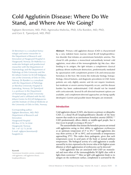 Cold Agglutinin Disease: Where Do We Stand, and Where Are We Going?