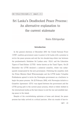 Sri Lanka's Deadlocked Peace Process: an Alternative Explanation