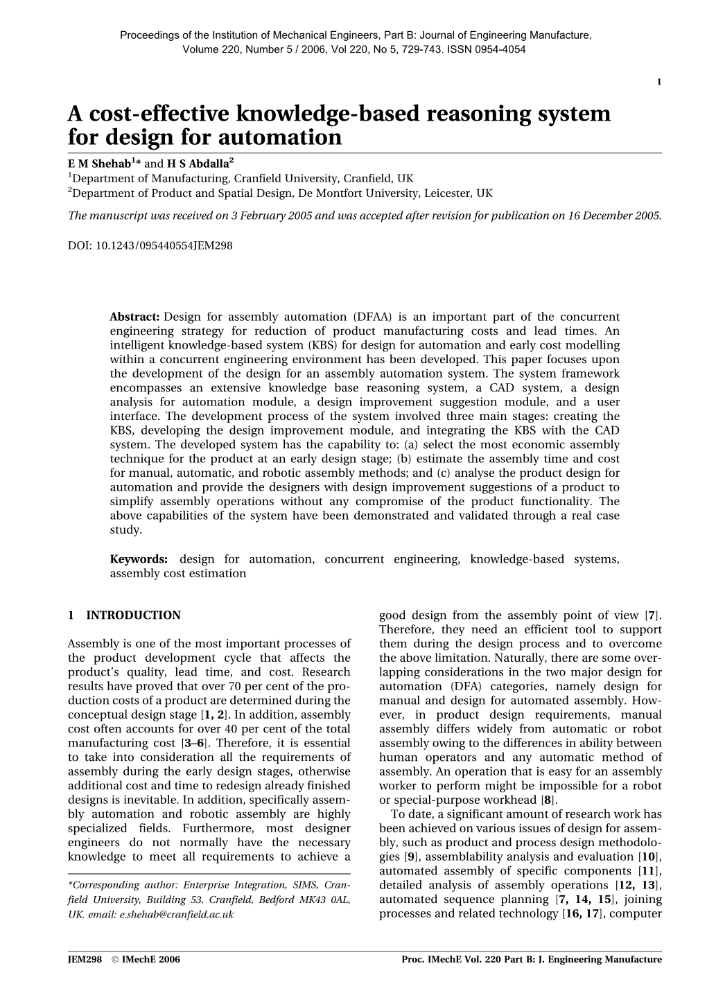 A Cost-Effective Knowledge-Based Reasoning System for Design for Automation