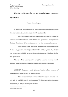 Muerte Y Ultratumba En Las Inscripciones Romanas De Asturias