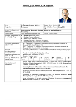Profile of Prof. R. P. Mishra
