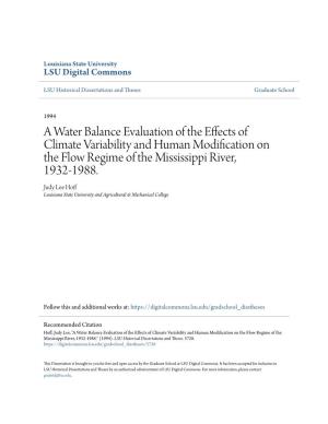 A Water Balance Evaluation of the Effects of Climate Variability and Human Modification on the Flow Regime of the Mississippi River, 1932-1988