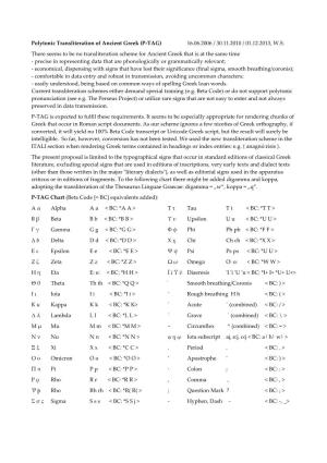 Polytonic Transliteration of Ancient Greek (P-TAG) 16.06.2006 / 30.11.2010 / 01.12.2013, W.S