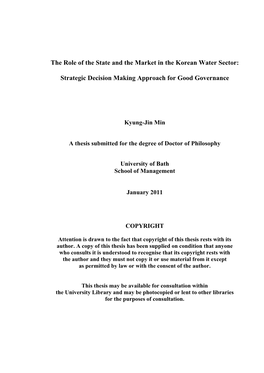 The Role of the State and the Market in the Korean Water Sector