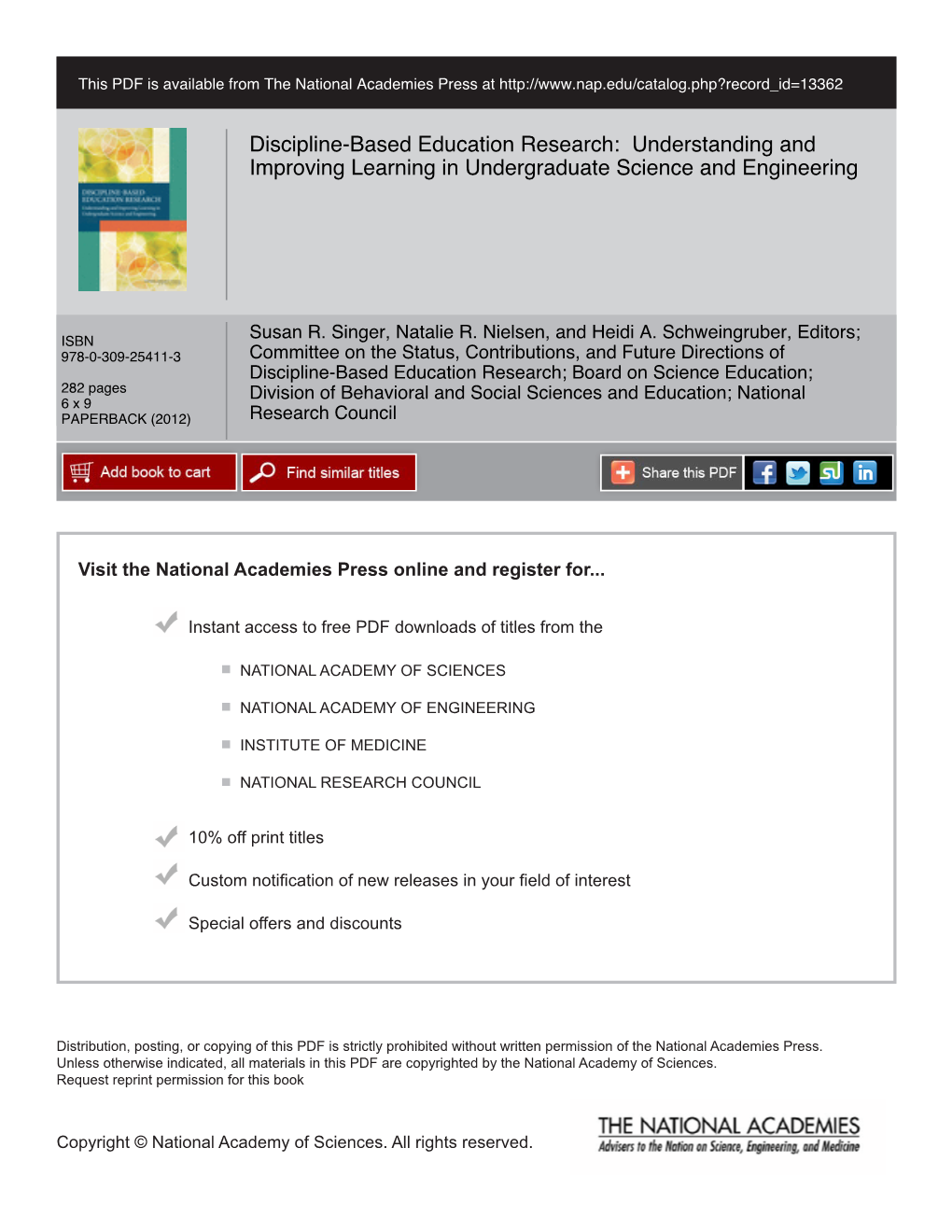 Discipline-Based Education Research: Understanding and Improving Learning in Undergraduate Science and Engineering