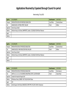 Applications Received by Copeland Borough Council for Period