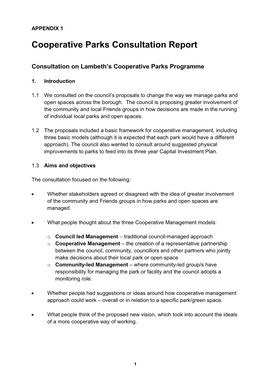 Cooperative Parks Consultation Report