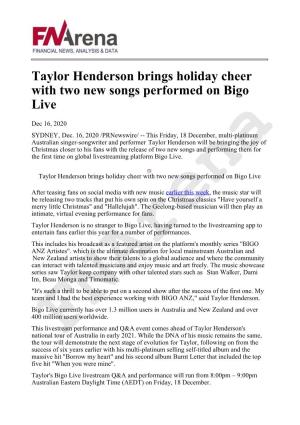 Taylor Henderson Brings Holiday Cheer with Two New Songs Performed on Bigo Live