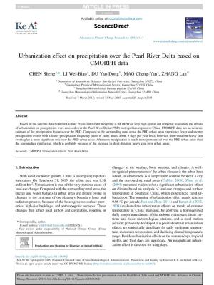 Urbanization Effect on Precipitation Over the Pearl River Delta Based on CMORPH Data