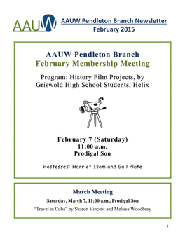 AAUW Pendleton Branch Newsletter February 2015