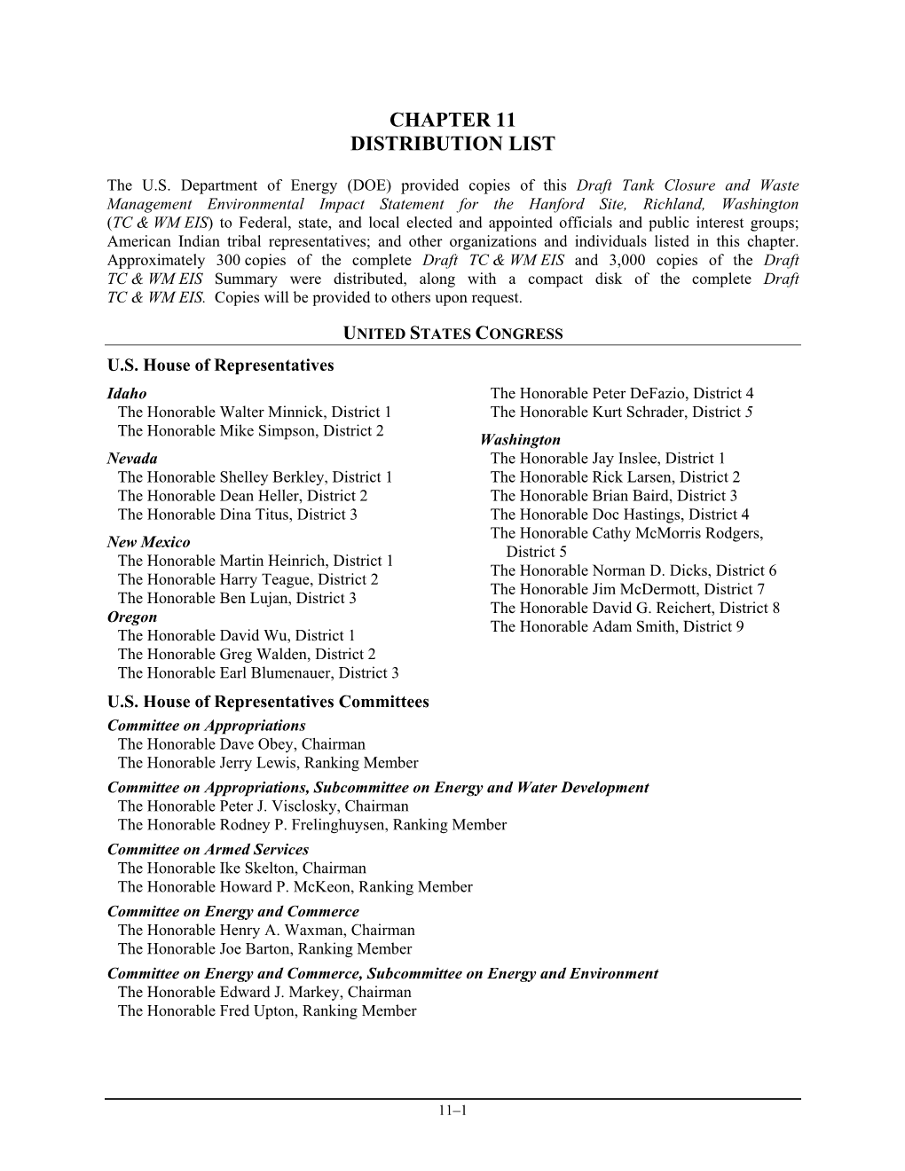 Chapter 11 Distribution List