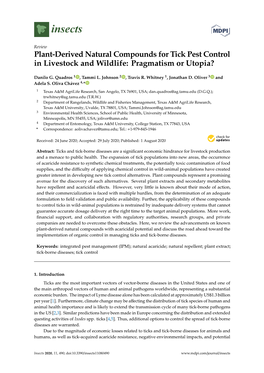 Plant-Derived Natural Compounds for Tick Pest Control in Livestock and Wildlife: Pragmatism Or Utopia?