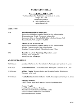 CURRICULUM VITAE Vanessa Fabbre, Phd, LCSW