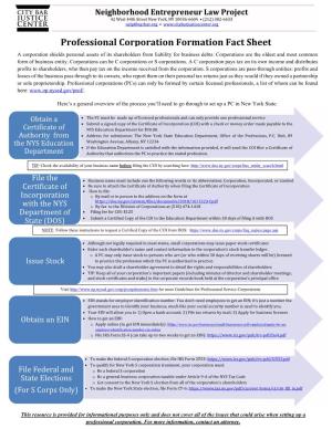 Professional Corporation Formation Fact Sheet