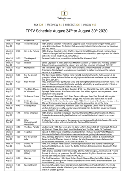 TPTV Schedule August 24Th to August 30Th 2020