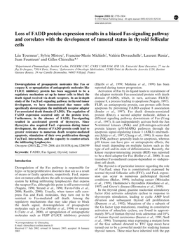 Loss of FADD Protein Expression Results in a Biased Fas-Signaling Pathway and Correlates with the Development of Tumoral Status in Thyroid Follicular Cells