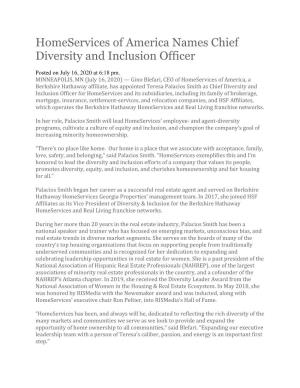 Homeservices of America Names Chief Diversity and Inclusion Officer