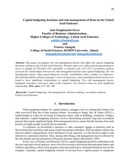 Capital Budgeting Decisions and Risk Management of Firms in the United Arab Emirates