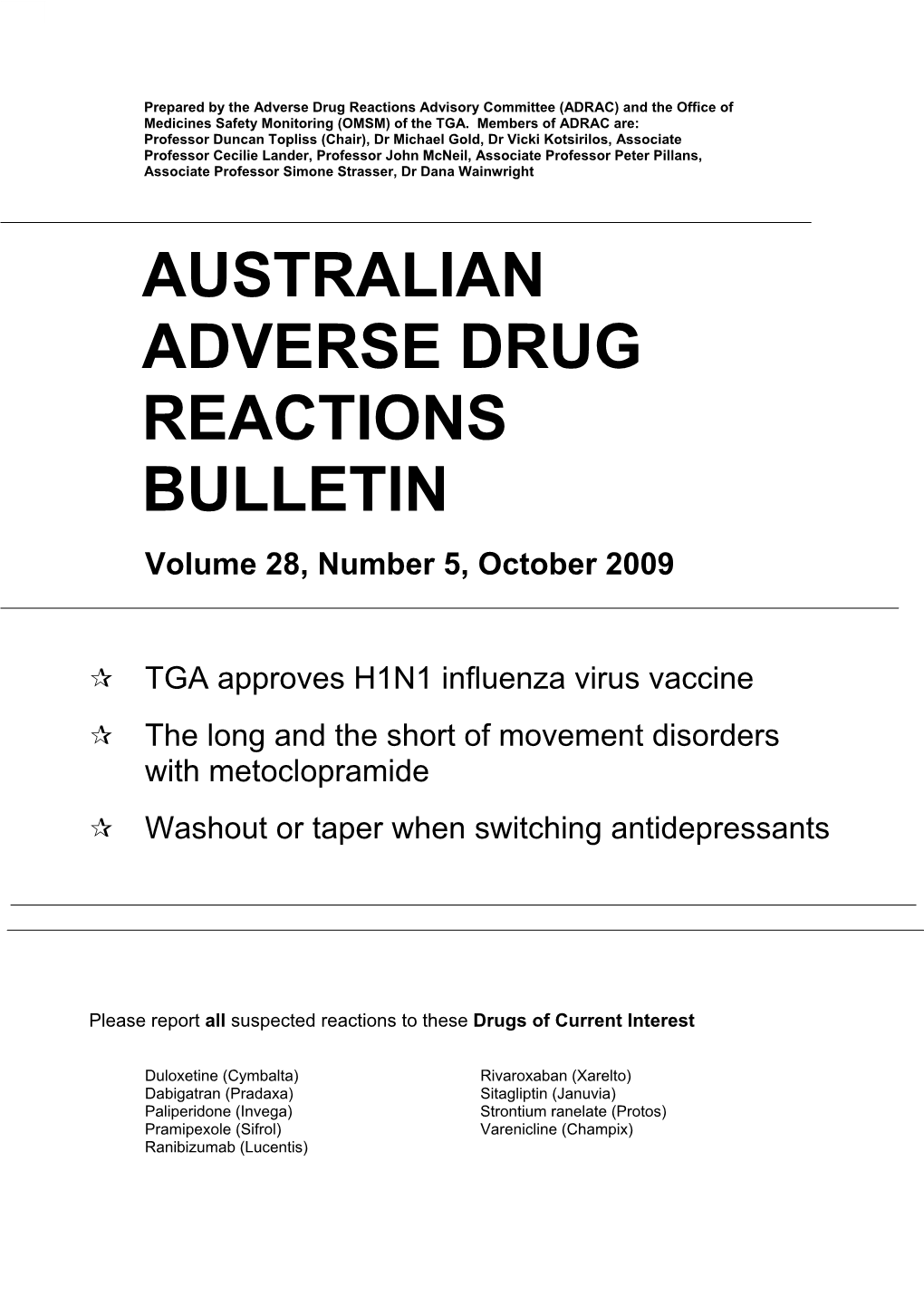 Australian Adverse Drug Reactions Bulletin