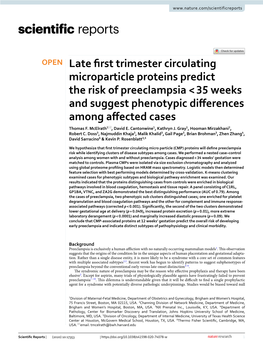 Late First Trimester Circulating Microparticle Proteins Predict The