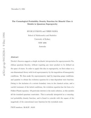 The Cosmological Probability Density Function for Bianchi Class A