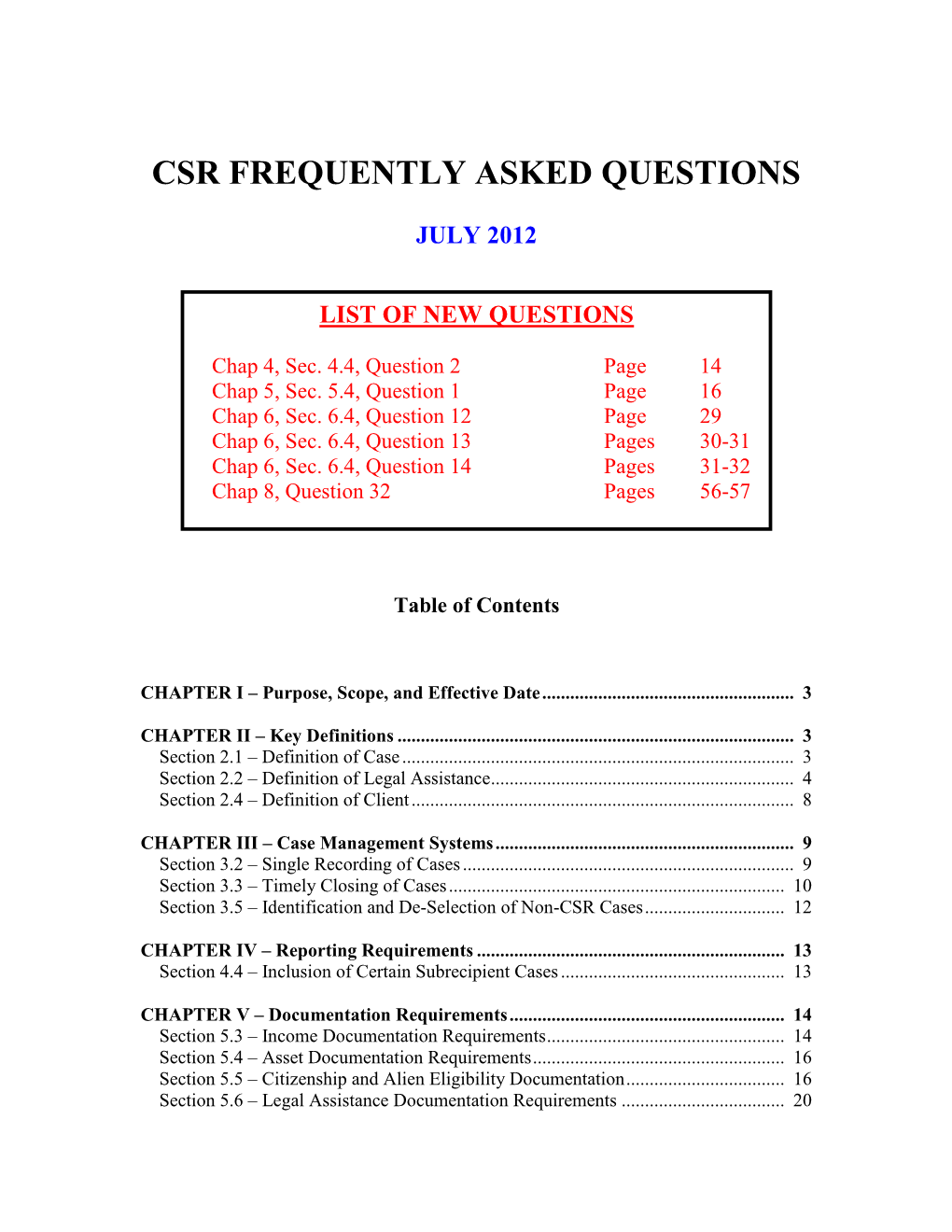 Csr Frequently Asked Questions