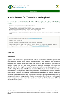 A Trait Dataset for Taiwan's Breeding Birds