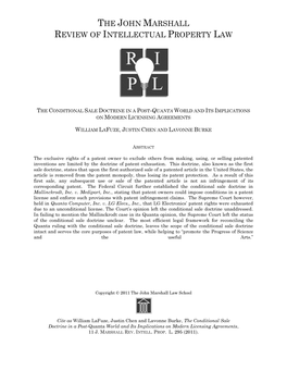 The Conditional Sale Doctrine in a Post-Quanta World and Its Implications on Modern Licensing Agreements